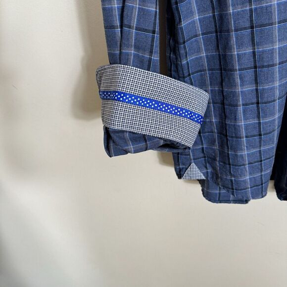 BLU by Polifroni Shirt Men Large Blue Black Check Long Sleeve Collared Button Up - Picture 3 of 9